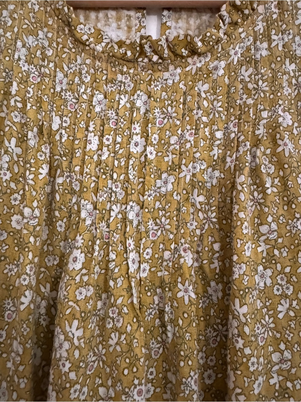 Carly Jean Los Angeles Mustard Floral Ruffle-Neck Top - Picture 4 of 6